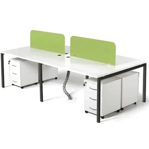 Minimal çerçeveli, ceviz tonlarında bölmeli dört kişilik Elegant çalışma masası takımı