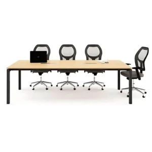 Düz çizgili meşe yüzeyli ve mat siyah ayaklı Elegant masa tasarımı