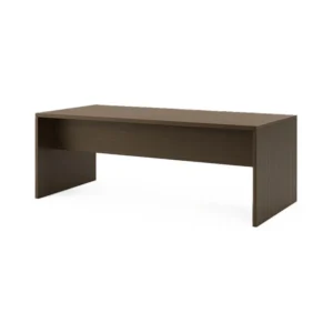 Base çalışma masası, açılı görünüm; dolu yan panel ayak, tam boy ön panel.