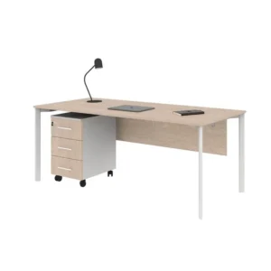 Açık meşe tonlarında, mobil çekmeceli etajerli fonksiyonel Epsilo masa