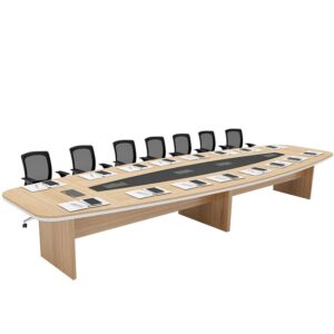 Geniş dikdörtgen formda, siyah merkezli doğal ahşap Pallas toplantı masası