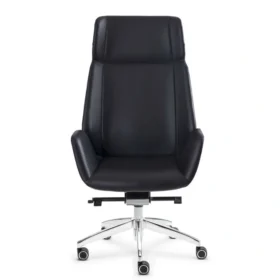 Alüminyum yıldız ayaklı, siyah deri başlıklı Ares PLN-1174 yönetici koltuğu – ergonomik yüksek sırt, sabit kol dayama ve tekerlekli ofis sandalyesi üç çeyrek açı.