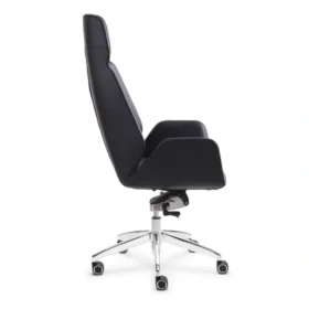 Arka açıdan siyah deri Ares PLN-1174 – dikiş detaylı sırt paneli ve beşi alüminyum yıldız ayaklı yönetici koltuğu.