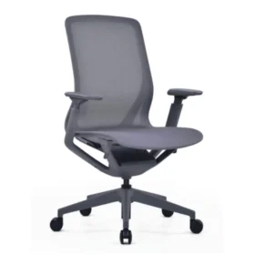 Aria ofis koltuğu gri; nefes alan file sırt, geniş oturum, ayarlanabilir kol dayama ve tekerlekli yıldız ayaklı ergonomik model