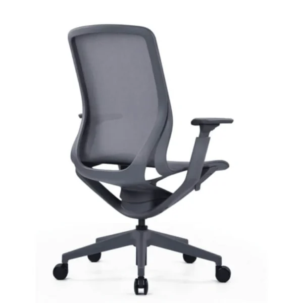 Aria ofis koltuğu gri; esnek taşıyıcı çerçeve, geniş file arkalık ve dayanıklı beş kollu taban ile modern ergonomi