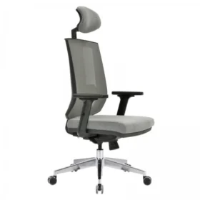 EOS yönetici koltuğu sol yandan görünüm; ergonomik başlık, file arkalık, ayarlı kolçak ve alüminyum tabanlı hareketli tekerlekler.