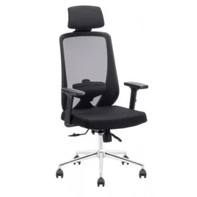 Siyah file sırtlı Luna yönetici koltuğu; başlıklı, ayarlanabilir kolçaklı, kalın oturumlu ve krom yıldız ayaklı ergonomik model