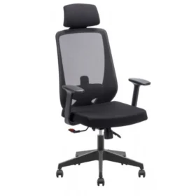 Luna 1170 yönetici koltuğu; siyah file arkalık, başlık, ayarlı kolçak ve mat siyah yıldız ayaklı profesyonel ofis koltuğu