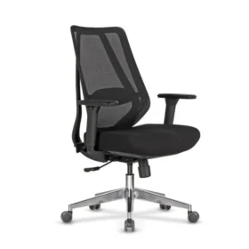 Siyah file sırtlı, ayarlanabilir kolçaklı, alüminyum yıldız ayaklı ergonomik çalışma koltuğu – Nexa.