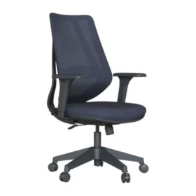 Lacivert kumaş oturumlu, file sırtlı, plastik yıldız ayaklı ergonomik ofis koltuğu – Nexa.