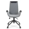 Gri kumaş gövde ve siyah detaylı, yüksek sırtlı NOW Yönetici Koltuğu PLN-1175; metal yıldız ayaklı, tekerlekli ofis koltuğu – önden görünüm.
