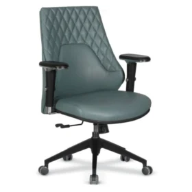 Sira çalışma koltuğu, baklava desenli sırt ve siyah gövde—kompakt ve şık tasarım.