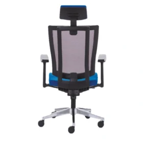 Alüminyum ayaklı, başlıklı, file sırtlı Svago yönetici koltuğu.