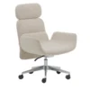 Krem dokulu kumaşlı Tux yönetici koltuğu; entegre kol dayama, dolgulu başlık ve alüminyum yıldız ayaklı modern ofis koltuğu