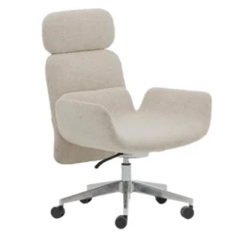 Krem dokulu kumaşlı Tux yönetici koltuğu; entegre kol dayama, dolgulu başlık ve alüminyum yıldız ayaklı modern ofis koltuğu