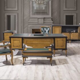 Aktor Ofis Takımı - Kapitoneli Makam Koltuğu ve Ahşap Ofis Kütüphanesi