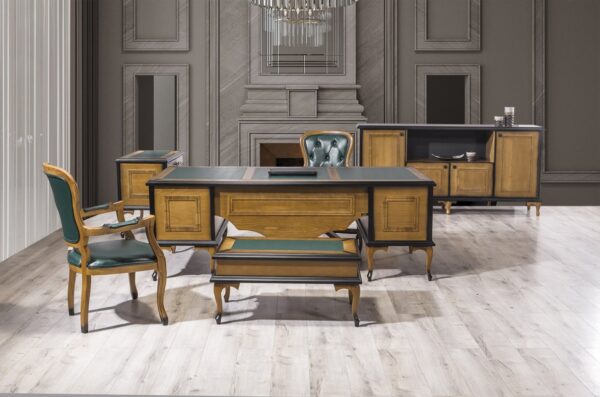 Aktor Ofis Takımı - Kapitoneli Makam Koltuğu ve Ahşap Ofis Kütüphanesi
