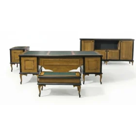 Aktor Ahşap Ofis Mobilyası Seti - Klasik Yönetici Masası, Konsol ve Kapitoneli Koltuklar