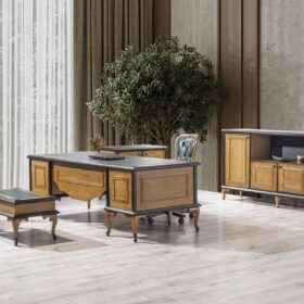 Aktor Klasik Makam Takımı - Yeşil Deri ve Masif Ahşap Yönetici Odası