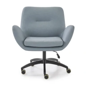 Aktor açık mavi toplantı koltuğu, önden görünüm; kavisli kolçaklar ve yastıklı oturum.