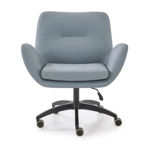 Aktor açık mavi toplantı koltuğu, önden görünüm; kavisli kolçaklar ve yastıklı oturum.