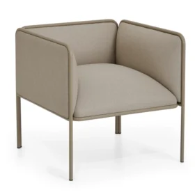 Alva köşe formunda tekli ofis koltuğu, yumuşak hatlı bej döşeme ve ince ayaklarla çağdaş bekleme alanı çözümü