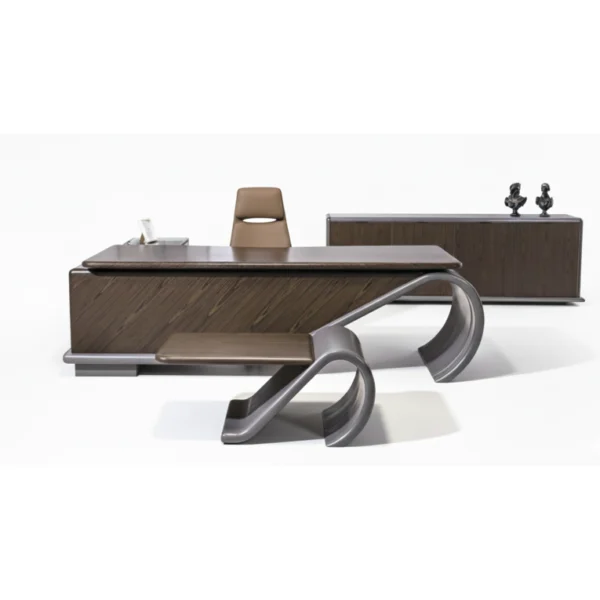 Amor Yönetici Masa Takımı - Kavisli Ayaklı Modern Ofis Masası, Etejer ve Sehpa Seti