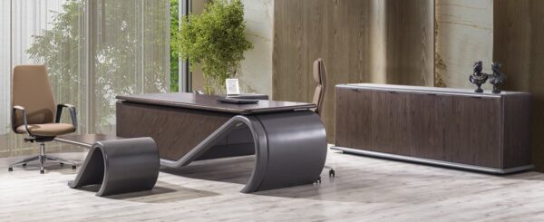 Polen Mobilya Amor Modern Makam Takımı - Lüks Ahşap ve Antrasit Yönetici Ofis Tasarımı