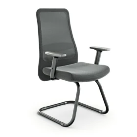 Gri file sırtlı, ayarlanabilir kolçaklı Atlas misafir koltuğu—koyu gövde.