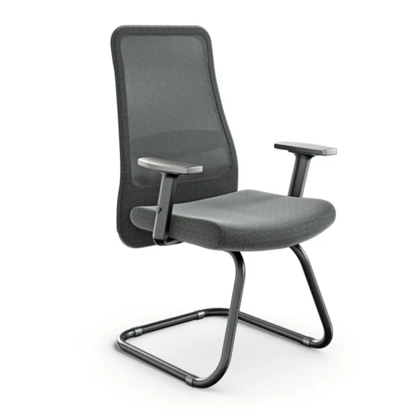 Gri file sırtlı, ayarlanabilir kolçaklı Atlas misafir koltuğu—koyu gövde.