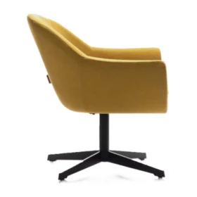 Cara bekleme koltuğu PLN-407, ergonomik kol yapılı hardal kumaş, döner yıldız ayak, yandan profil fotoğraf