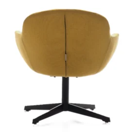 Cara bekleme koltuğu PLN-407, hardal sarı kumaş, döner yıldız ayak, arkadan tam görünümde kompakt gövde