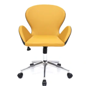 Ege serisi sarı toplantı koltuğu önden görünüm; yumuşak oturum, kıvrımlı kol yapısı, hareketli yıldız ayak.