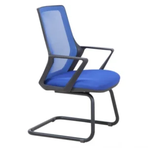 Mavi file sırtlı ELA misafir koltuğu – hafif görünümlü sabit ayak, geniş oturum, modern ofis sandalyesi.