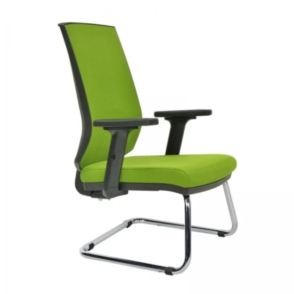 Yeşil file sırtlı EOS misafir koltuğu – şık sabit ayak, konforlu oturum, ofis bekleme sandalyesi.