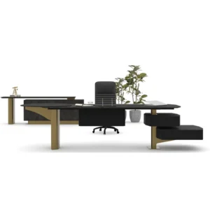 VIP Yönetici Ofis Mobilyası Siyah Mermer görünümlü ve Gold Tasarım