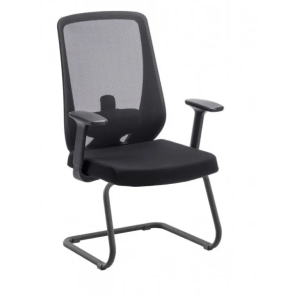 Luna misafir koltuğu, siyah file sırt ve kolçaklı model – koyu gri baza üzerinde.