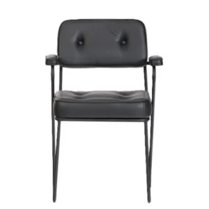 Mira misafir koltuğu, siyah döşemeli oturum ve kapitone detaylı sırt – ince kollu, dört ayaklı görünüm.