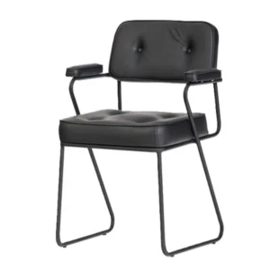 Mira misafir koltuğu yan profil – siyah döşeme, yumuşak oturum, zarif kollu modern tasarım.