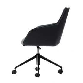 Naro toplantı koltuğu yan arka görünüm, siyah dış yüzey ve döner ayak.