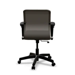 Sit 8 çalışma koltuğu, arkadan görünüm; koyu sırt paneli, kolçaklar, siyah beş kollu tekerlekli yıldız ayak; başlıksız.