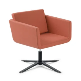 Modern ofis bekleme koltuğu, turuncu döşeme ve siyah yıldız ayak, perspektif açı