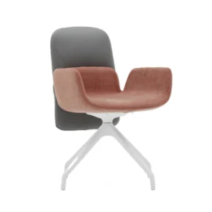 Tux bekleme koltuğu, gri sırt ve mercan oturum kombinasyonlu, dört kollu beyaz metal ayaklı modern misafir koltuğu